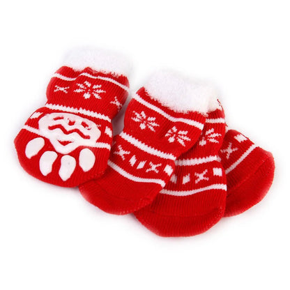 4pcs Christmas Dog Cat Non-Slip Cotton Rubber Red S Anti-Slip Claw Pattern Paws Clean Soles Warmth Pet Cotton Christams Pet