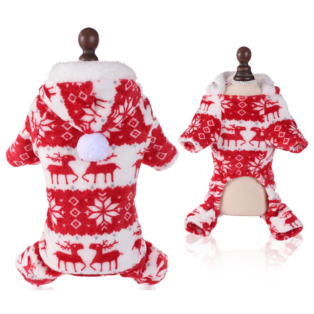 Winter Dog Christmas Jumpsuit Clothes Warm Plush Pet Pajamas for Small Medium Dogs Cats Overalls Puppy York Chihuahua Onesies