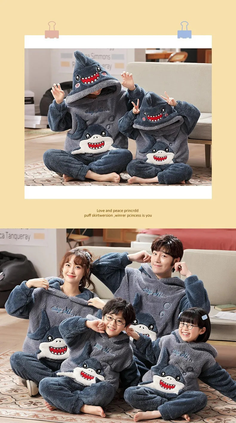 Winter Kids Fleece Pajamas Panda Children Clothing Sets Thick Hooded Pijamas for 4 6 8 12 Years Animal Cartoon Warm Home Clothes