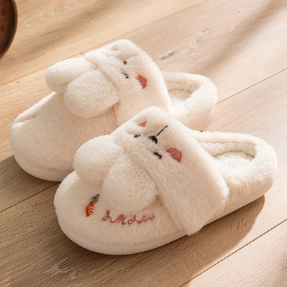 Women Winter Home Slippers Non-Slip Soft Warm House Shoes Men Ladies Indoor Bedroom Couples Cartoon Rabbit Bear Floor Slides