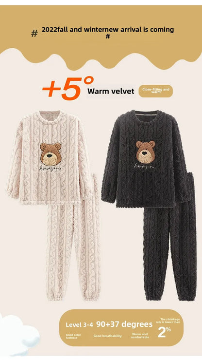 Thickened Coral Fleece Long Sleeve Sleepwear for Couples Spring Autumn Winter Flannel Warm Home Clothes Men Women Winter Home Py