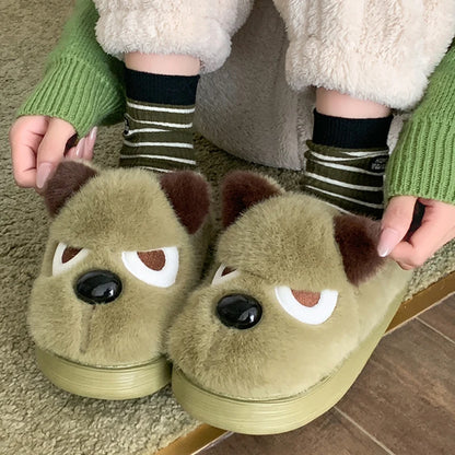Women's Cute Cartoon Dog House Slippers Warm Thick Sole Non Slip Cotton Shoes Woman Autumn Winter Fluffy Comfort Plush Slippers