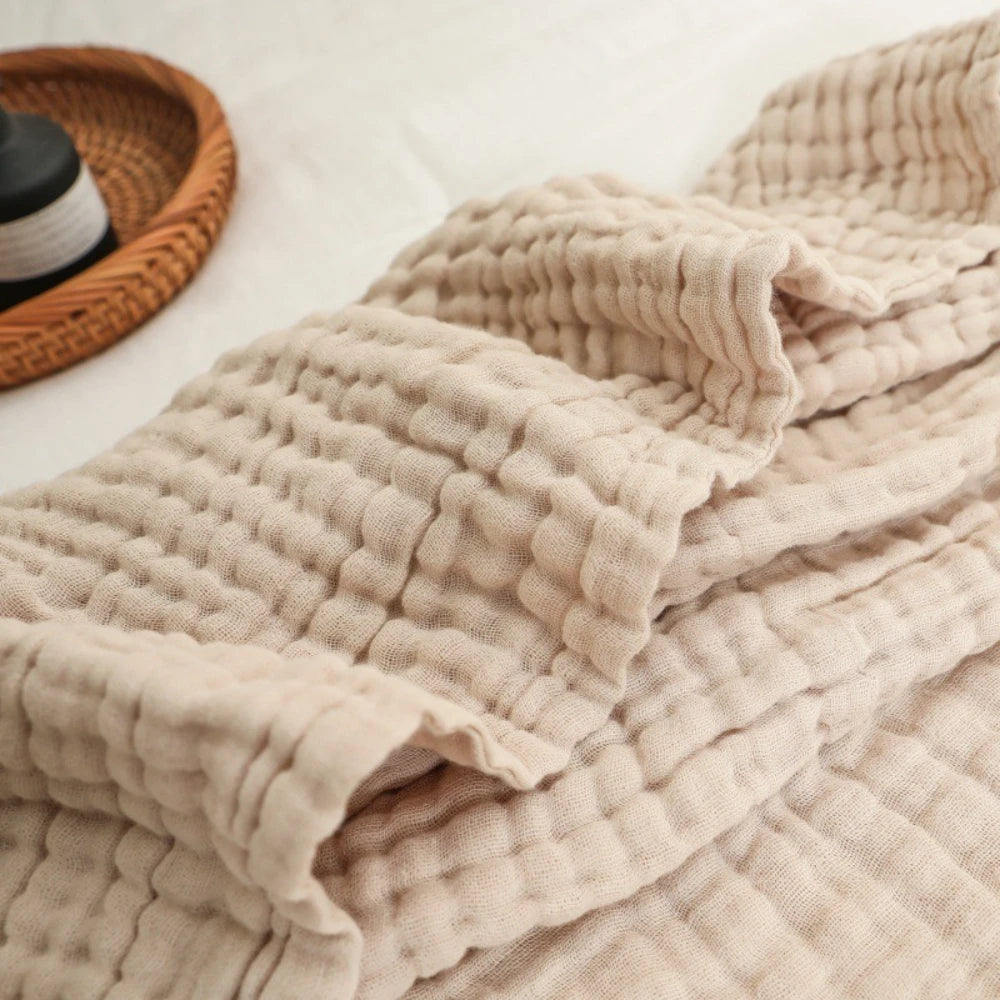Grand plaid gaze coton 6 couches — Douceur toutes saisons & respirabilité naturelle