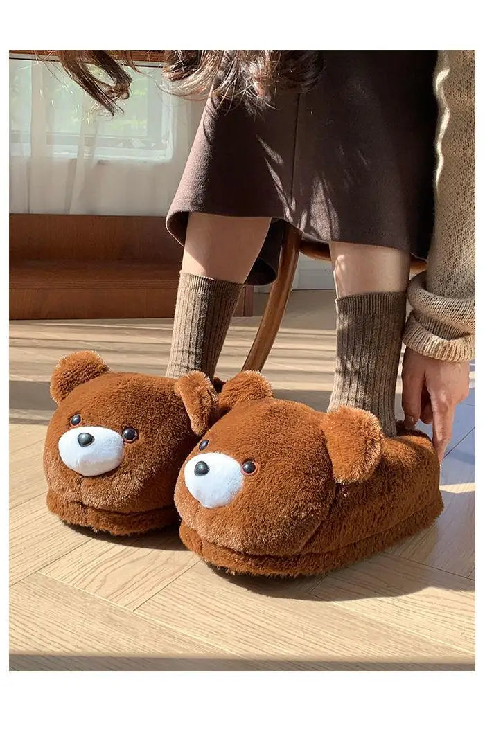 2025 Women's Home Slippers Sweet Fluffy Rainbow Bear Lady slippers indoor Anti slip lightweight keep warm Winter House Shoes 44