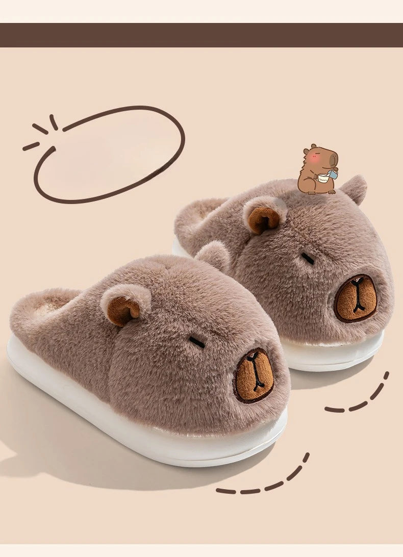 Capybara Cotton Slippers for Women Winter Fashion Platform Indoor Home Shoes Man Warm Plush Non Slip Cotton Floor Shoes Couples