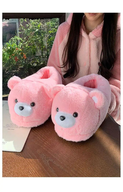 2025 Women's Home Slippers Sweet Fluffy Rainbow Bear Lady slippers indoor Anti slip lightweight keep warm Winter House Shoes 44