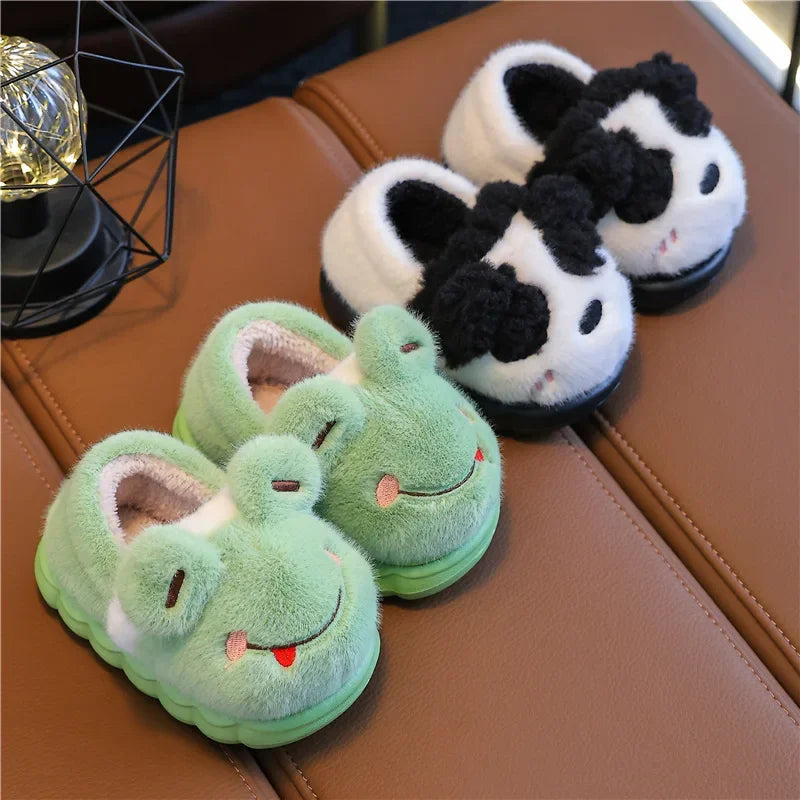 Thickened Cotton Slippers for Children Indoor Outdoor Home Wear Warm Booties with Heel for Boys And Girls in Winter