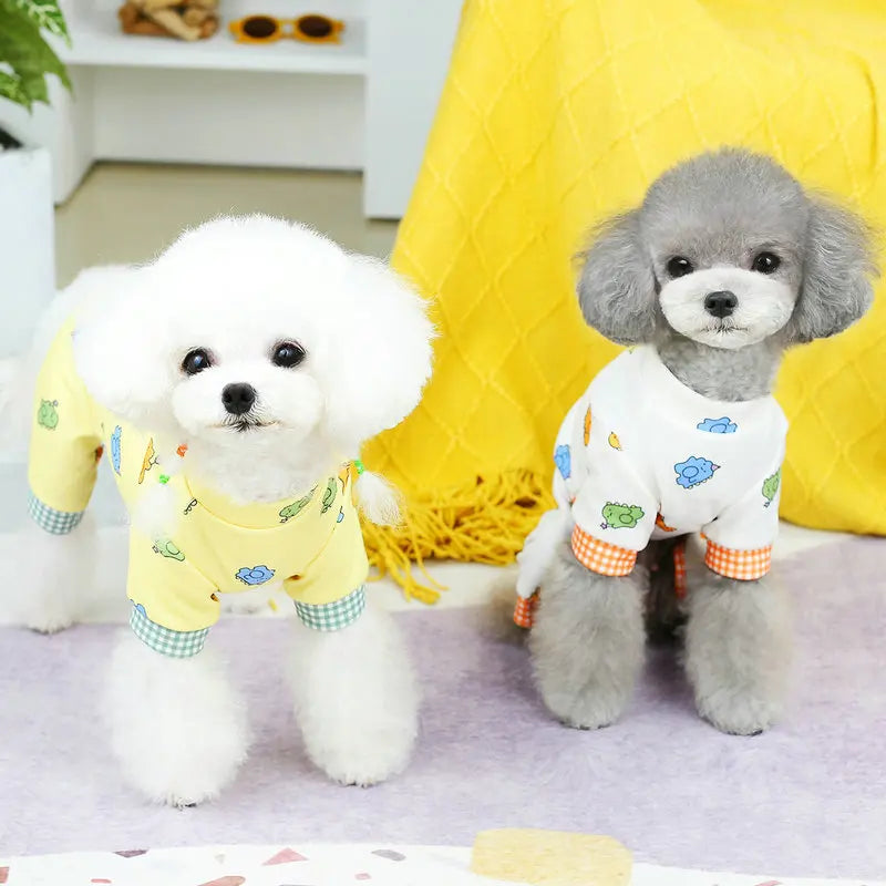 Striped Pet Dog Jumpsuit Spring Autumn Medium Small Dog Clothes Cute Bear Pattern Pet Pajamas Kitten Puppy Sweatshirt Dog Coat
