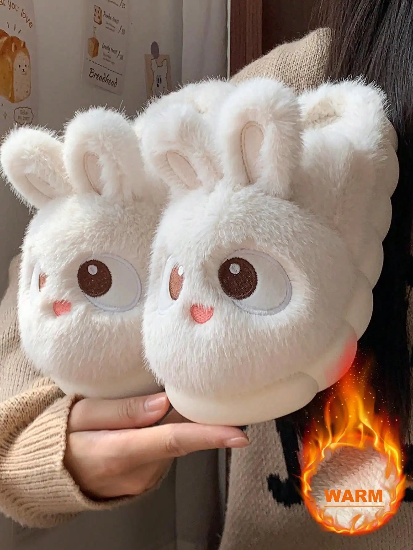 Cute Rabbit 2024 Women's Home Slippers Flat Heel New Women's Slippers Round Toe Casual Winter Warmth Daily Life Plaid Casual Autumn and Winter Shoes Fur Slippers Couple Men's Slippers