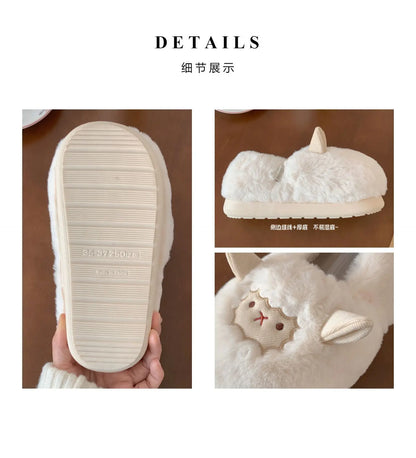 Gacimy Winter Plush Slippers For Women Cute Milk Cow Fluffy Cotton Shoes Girls Fashion Cartoon Indoor Warm Comfortable Slippers