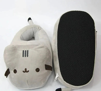 Cartoon Full Covered Cat Slippers Warm Winter Slides Soft Plush Doll Indoor Cute Anime Bedroom Shoes For Man Woman Home Use
