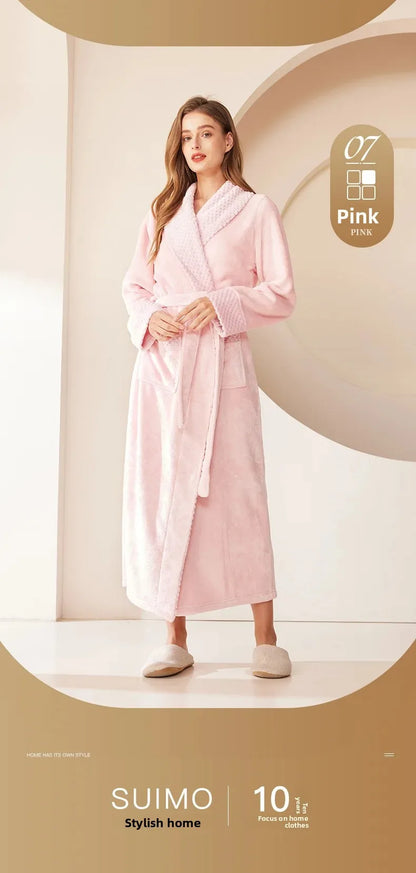 Couple's Oversize Plush Robe Coral Fleece Sleepwear Autumn Winter Home Comfortable Bathrobe for Men And Women