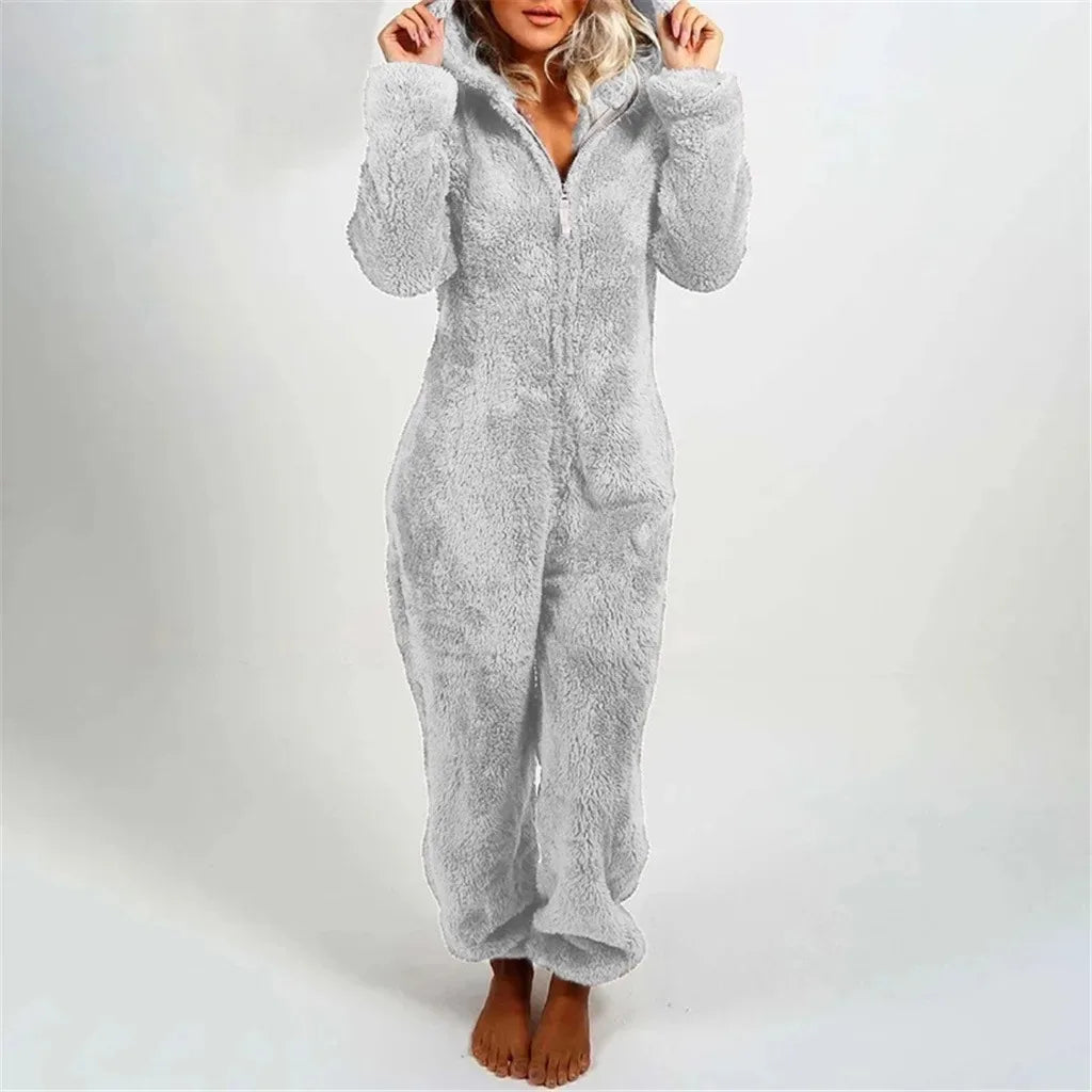 Thickened Furry Onesies for Adults Women Fashion Fleece Sleepwear Hood Sets Pajamas for Winter Women Velvet Warm Pyjamas