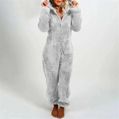 Thickened Furry Onesies for Adults Women Fashion Fleece Sleepwear Hood Sets Pajamas for Winter Women Velvet Warm Pyjamas