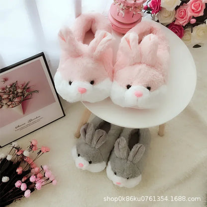 Thickened Plush Home Slippers for Men And Women Cute Rabbit Design Indoor Couples Cotton Slippers with Heel Indoor Shoes