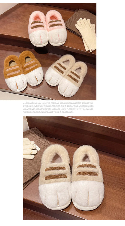 New Adorable Kitty Claw Slippers Women's Home Shoes Non Slip Furry Mules Female Fashion Warm Fluffy Slides Outdoor Cat Slippers