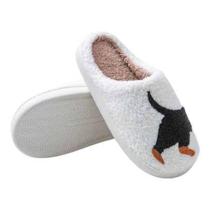 Pet Pattern Dachshund Embroidery Stuffed Home Thick Sole Plaid Furry Cotton Slippers Warm Non-slip Indoor Slippers Pet Mom Gift