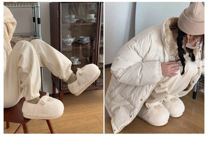 Gacimy Winter Plush Slippers For Women Cute Milk Cow Fluffy Cotton Shoes Girls Fashion Cartoon Indoor Warm Comfortable Slippers