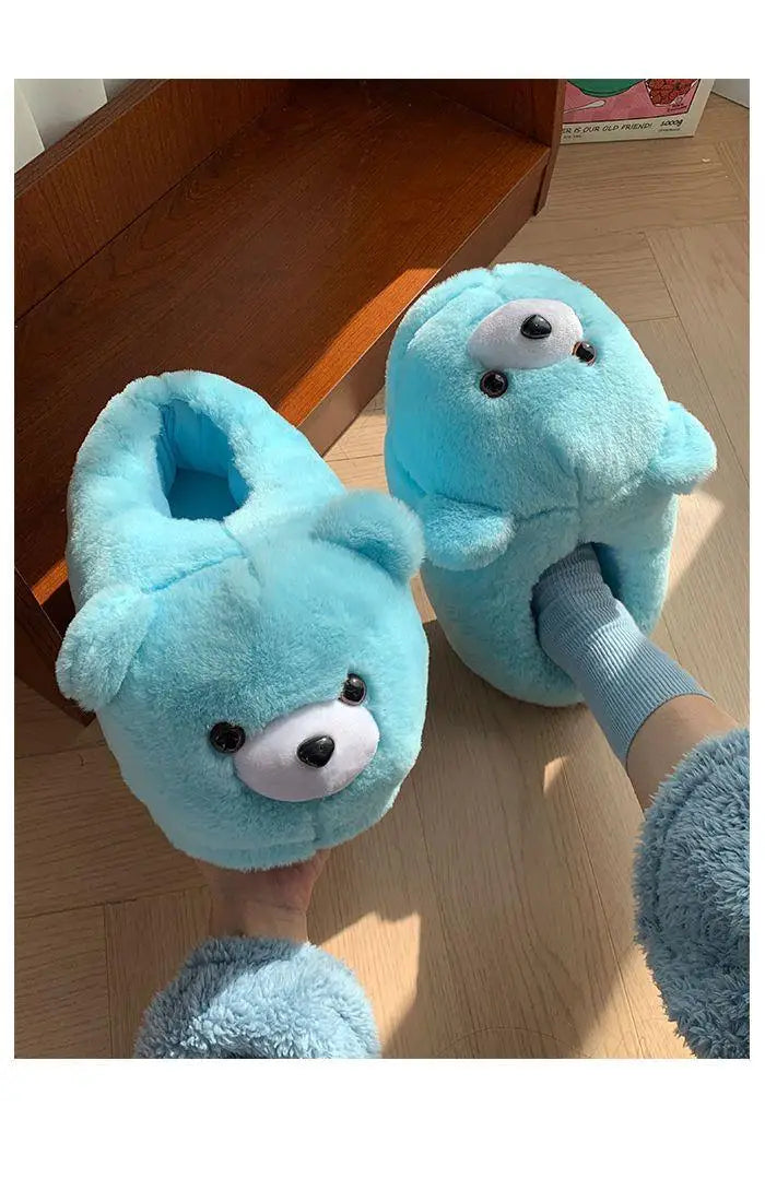 2025 Women's Home Slippers Sweet Fluffy Rainbow Bear Lady slippers indoor Anti slip lightweight keep warm Winter House Shoes 44