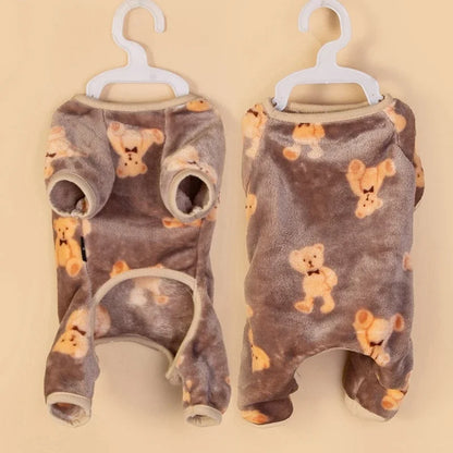 Adorable Bear Print Pet Onesie Sweater Soft Flannel Four-Legged Suit for Dogs And Cats Autumn Winter Pet Clothing