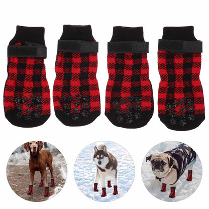 4Pcs Pet Socks Anti-Slip Warm Footwear Christmas Themed Dog Paw Protectors Christmas Themed Pet Socks Dog Paw Protection