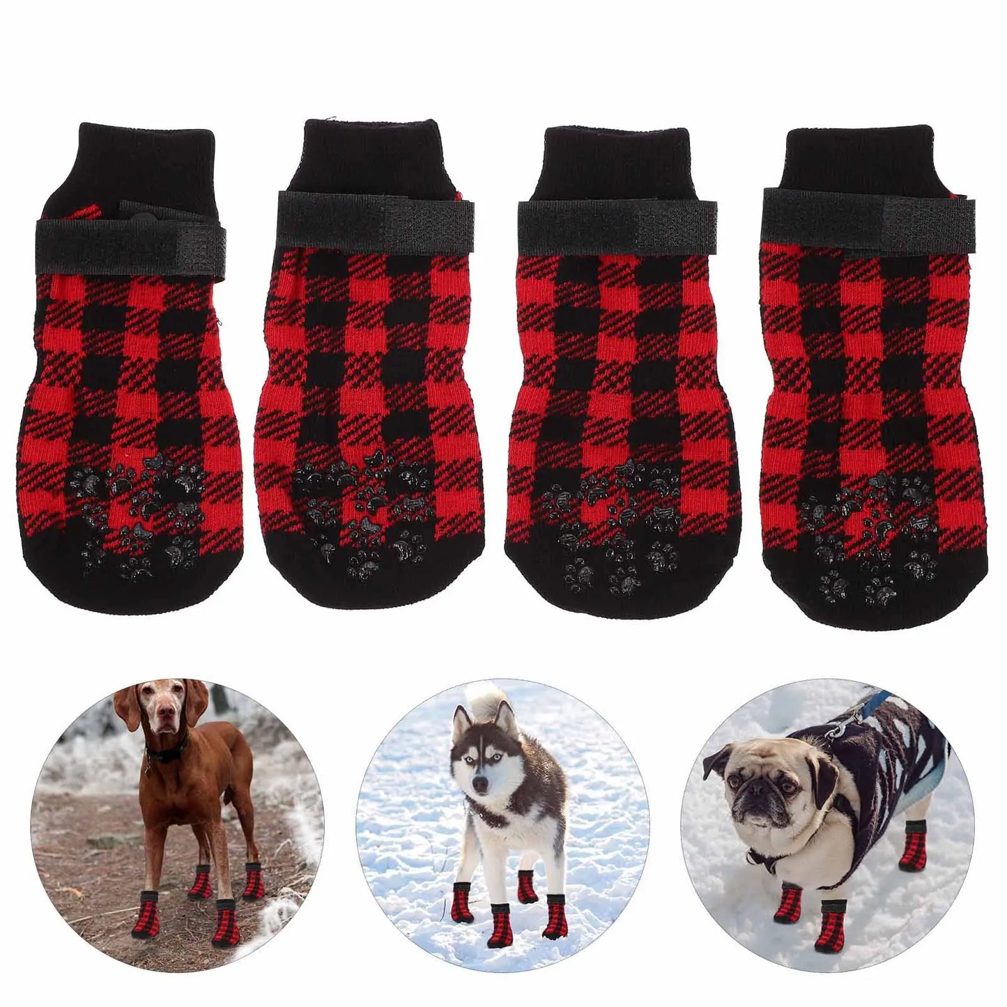 4Pcs Pet Socks Anti-Slip Warm Footwear Christmas Themed Dog Paw Protectors Christmas Themed Pet Socks Dog Paw Protection
