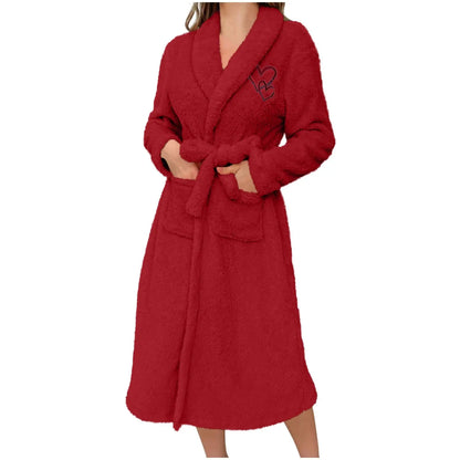 Women'S Long Sleeved Autumn And Winter Warm Bathrobe Home Clothes Plush Sleeping Robe Home Clothes For Home Wear