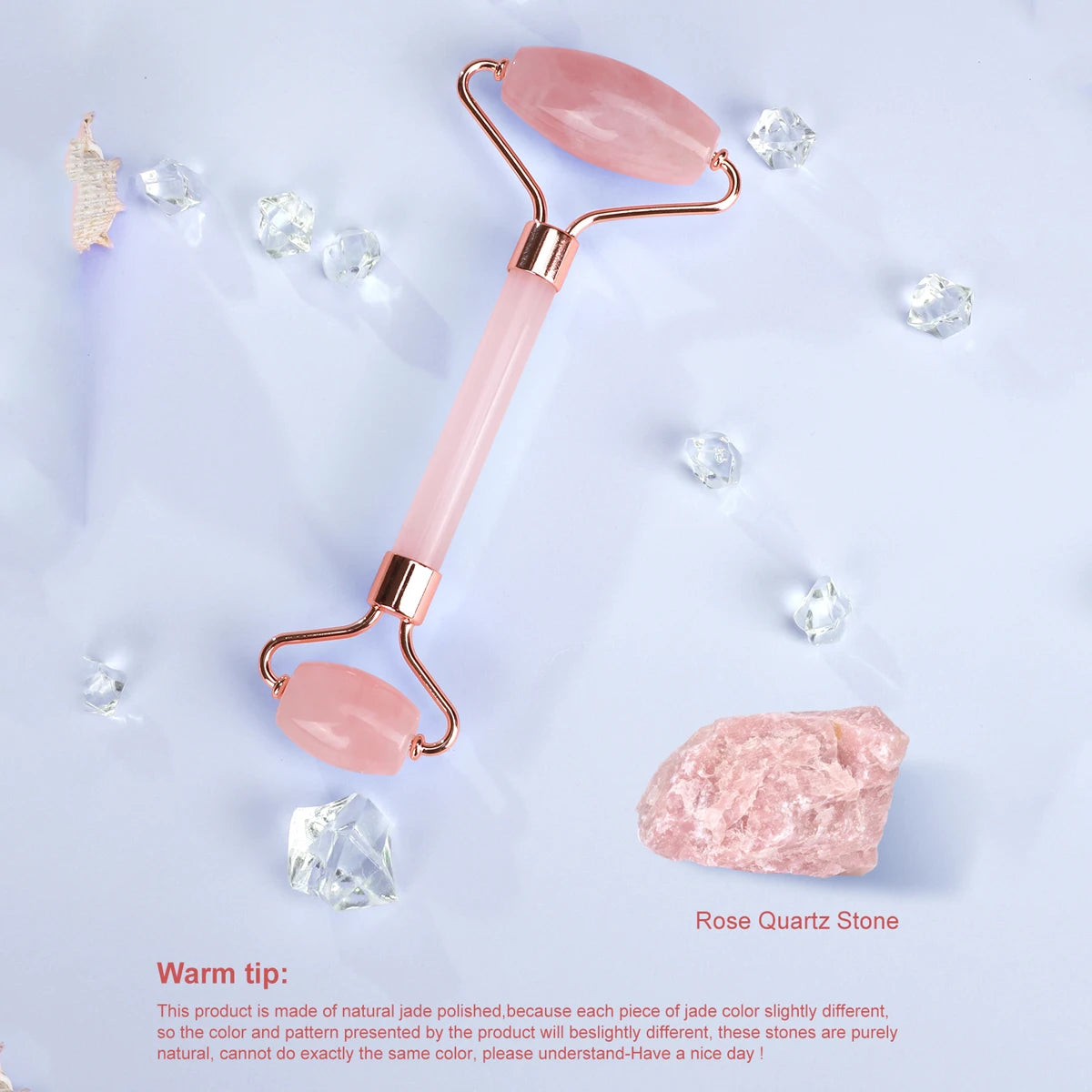 1 pc Rose Quartz Jade Roller Used For Facial Care And Skin Improvement Facial Beauty Roller Relieve Fine Line and Wrinkles Relax