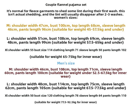 Thickened Flannel Sleepwear Long Sleeve Home Clothes Set for Couples Autumn Winter Warm Home Clothes Polyester Fiber