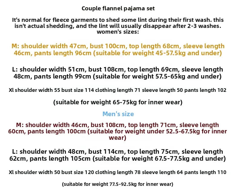 Thickened Flannel Sleepwear Long Sleeve Home Clothes Set for Couples Autumn Winter Warm Home Clothes Polyester Fiber