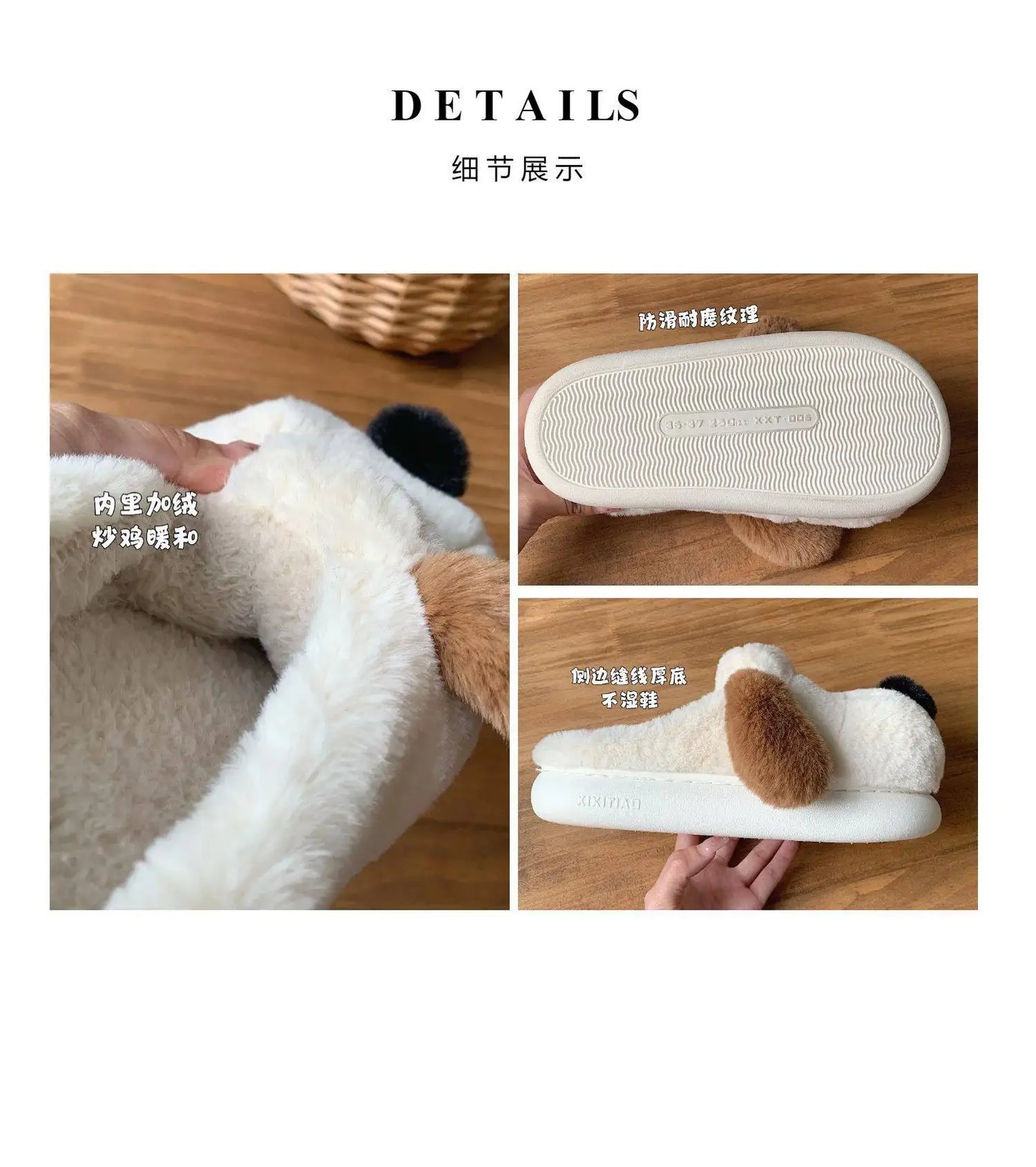 Women Home Soft Sole Cotton Slippers Cartoon Cute Dog Fluffy Slippers Female Winter Slides Ladies Plush Indoor Flats Flip Flops