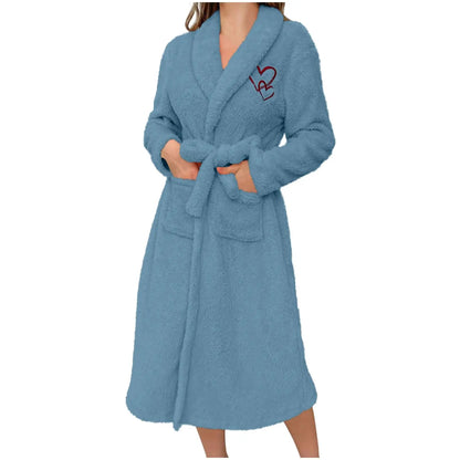 Women'S Long Sleeved Autumn And Winter Warm Bathrobe Home Clothes Plush Sleeping Robe Home Clothes For Home Wear