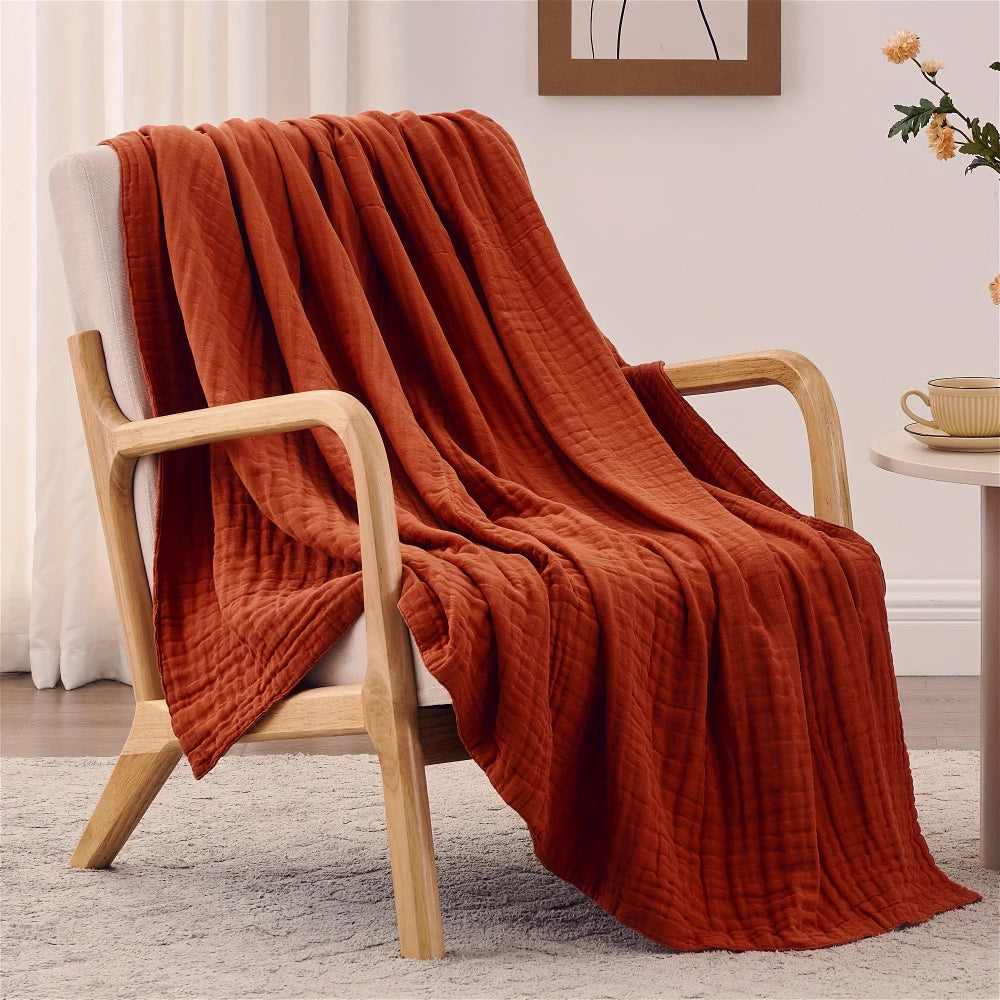 Grand plaid gaze coton 6 couches — Douceur toutes saisons & respirabilité naturelle