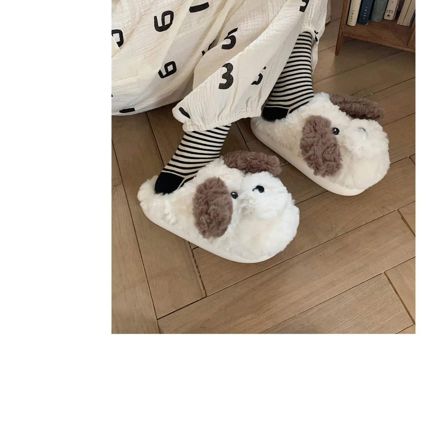 Short Fur Slippers for Women Winter Warm Furry Cozy Cotton Shoes for Home Indoor Cute Dog Couples Antiskid Slippers