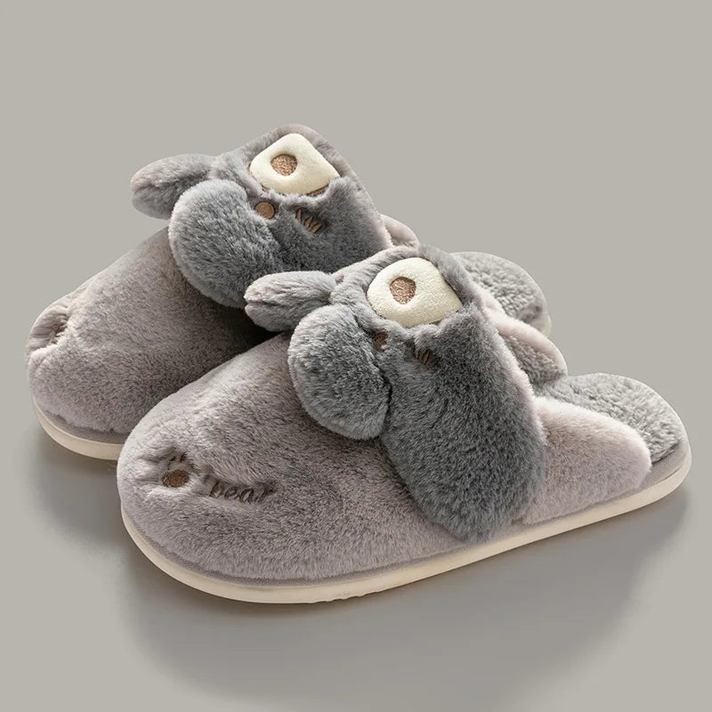 Women Winter Home Slippers Non-Slip Soft Warm House Shoes Men Ladies Indoor Bedroom Couples Cartoon Rabbit Bear Floor Slides