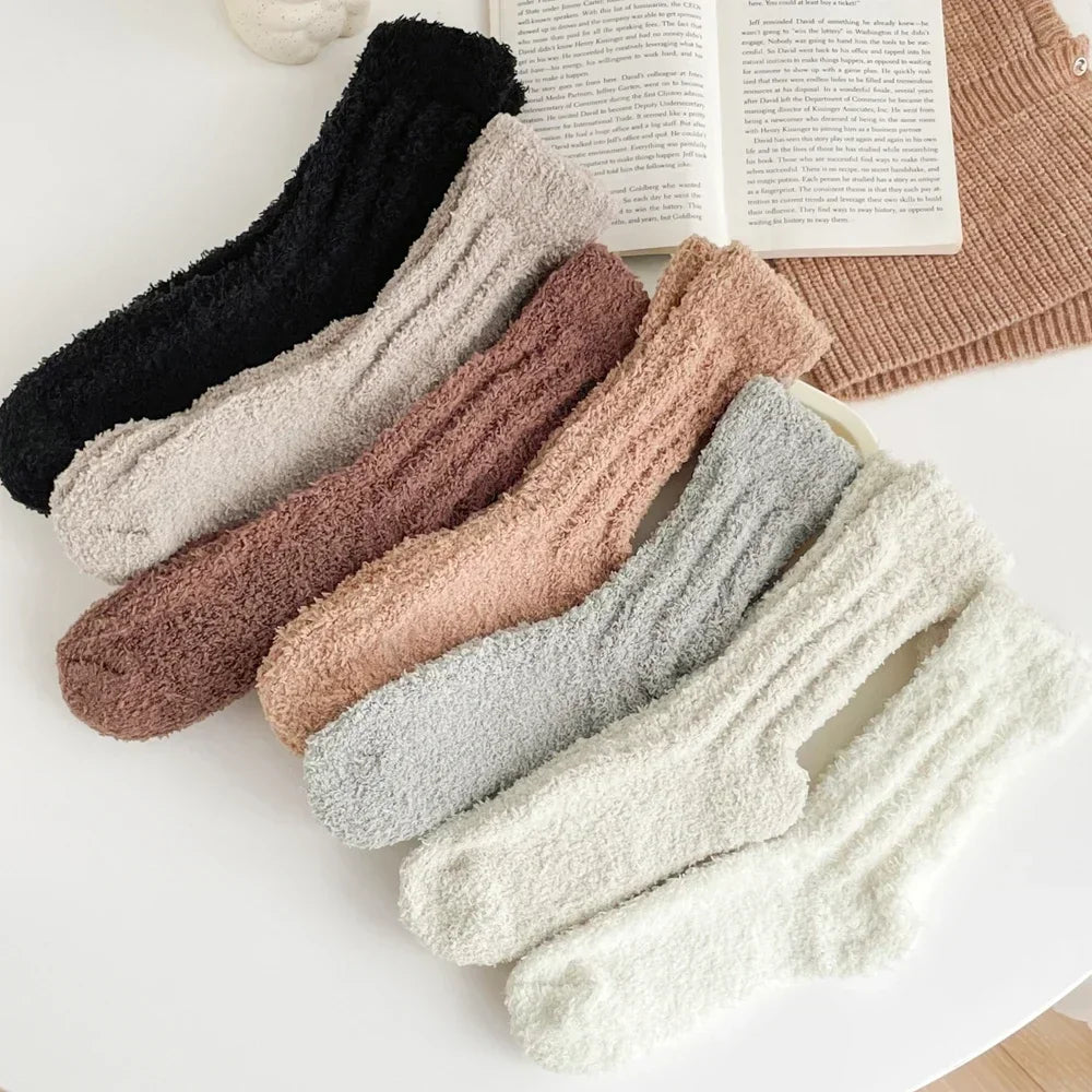 5 Pairs Coral Fleece Winter Socks Men Thick Warm Long Crew Socks Thermal  Cozy Fluffy Sleeping Socks Boys