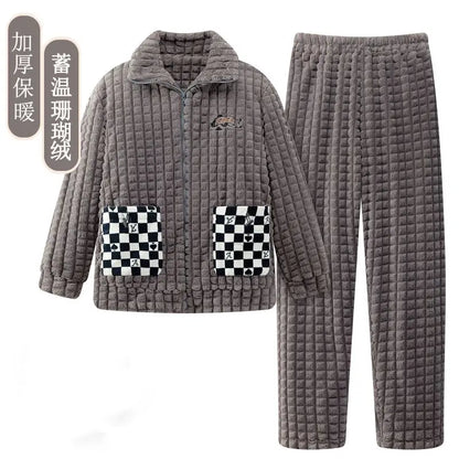 2025 Autumn Winter Coral Fleece Thickened Flannel Sleepwear Home Clothes Set for Men Breathable Long Sleeve Long Pants Pajamas