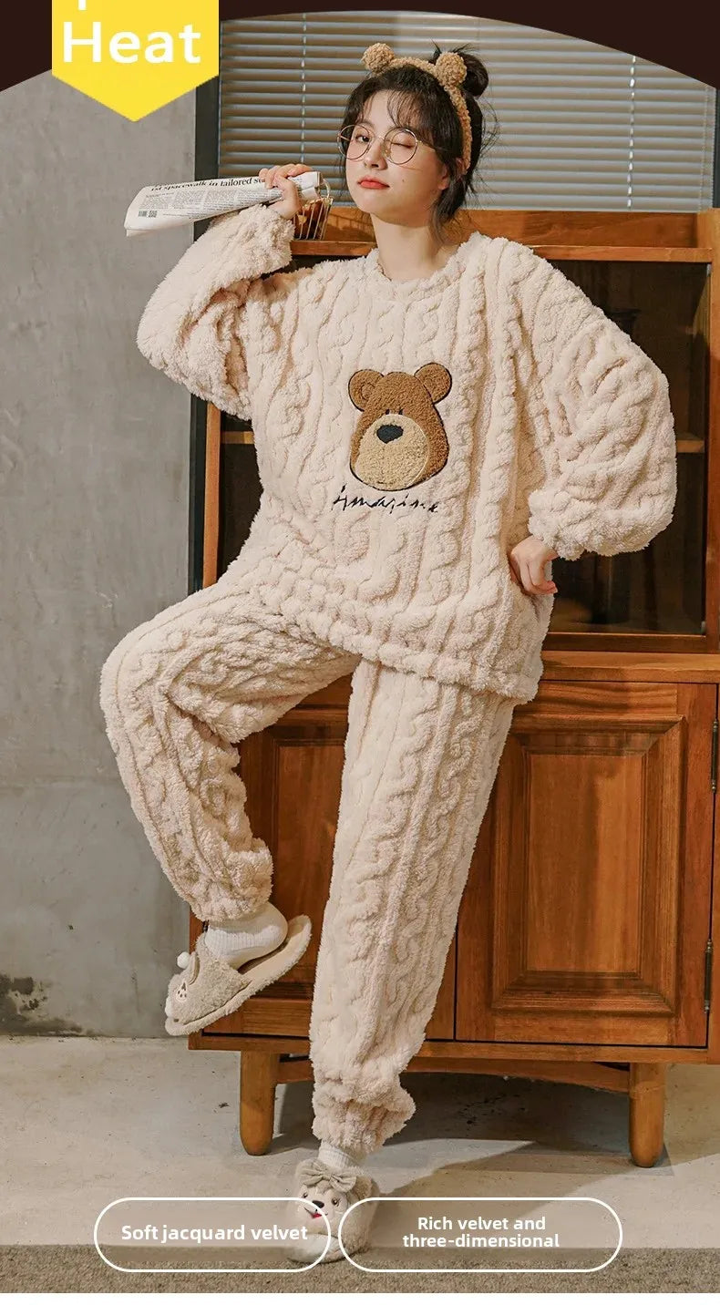 Thickened Coral Fleece Long Sleeve Sleepwear for Couples Spring Autumn Winter Flannel Warm Home Clothes Men Women Winter Home Py