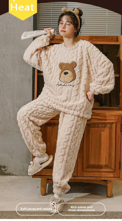 Thickened Coral Fleece Long Sleeve Sleepwear for Couples Spring Autumn Winter Flannel Warm Home Clothes Men Women Winter Home Py