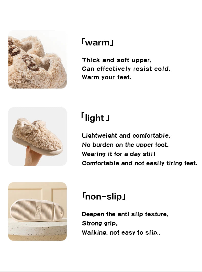 Cotton slippers for women, autumn and winter indoor home, soft bottom for warmth, plush cotton slippers for women, winter