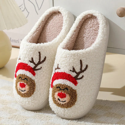 Christmas Slippers Women's Men Home Bedroom Shoes Winter Men's Female Indoor Plush Soft Fluffy Living Room Floor Flip Flops