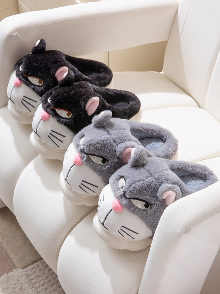 Men's Home Slippers New Cotton Slippers Couple Winter New Cute Cat Home Warm, Comfortable, Breathable Thick Bottom Thick Cotton