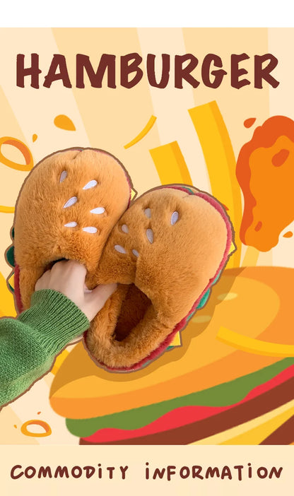 Hamburger cotton slippers for women in winter, new home bag and warm plush couple cotton shoes for women