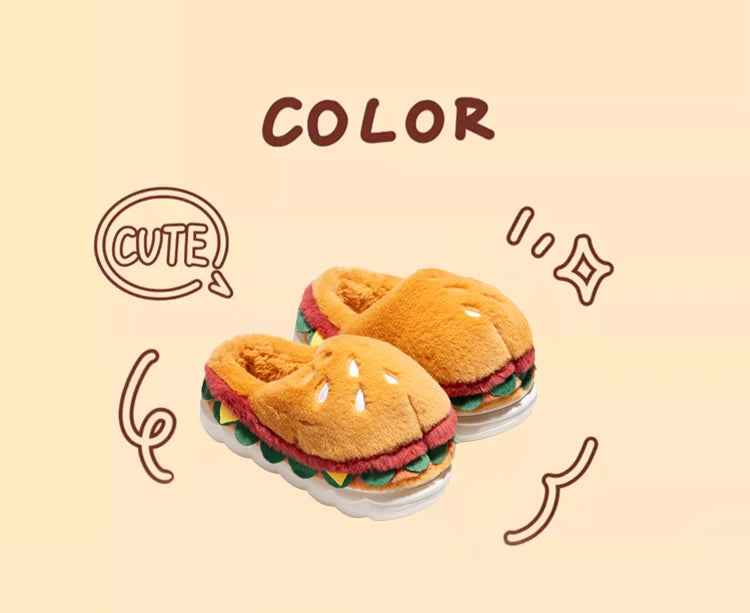 Hamburger cotton slippers for women in winter, new home bag and warm plush couple cotton shoes for women