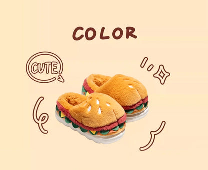 Hamburger cotton slippers for women in winter, new home bag and warm plush couple cotton shoes for women
