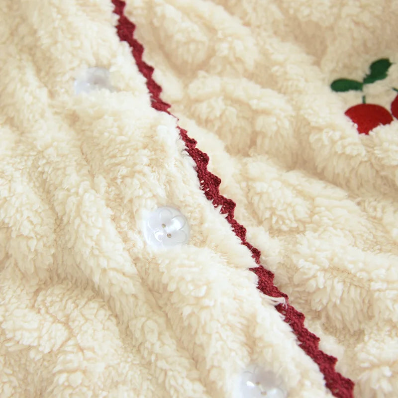 Thickened Flannel Sleepwear Set for Women Long Sleeve Long Pants Embroidered Home Clothes Soft Comfortable Winter Outfit