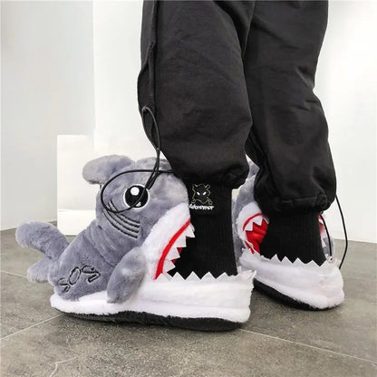 Women's House Fur Slippers Casual Cute 3D-shaped Lovely Pig Shark Design Pink Winter Indoor Non-slip Warm Soft Soles Comfy Home