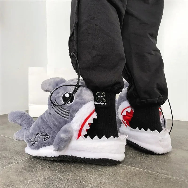 Women's House Fur Slippers Casual Cute 3D-shaped Lovely Pig Shark Design Pink Winter Indoor Non-slip Warm Soft Soles Comfy Home