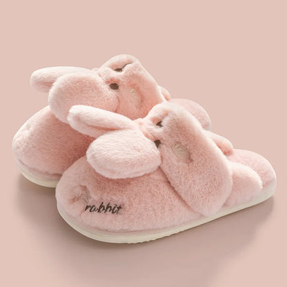 Women Winter Home Slippers Non-Slip Soft Warm House Shoes Men Ladies Indoor Bedroom Couples Cartoon Rabbit Bear Floor Slides