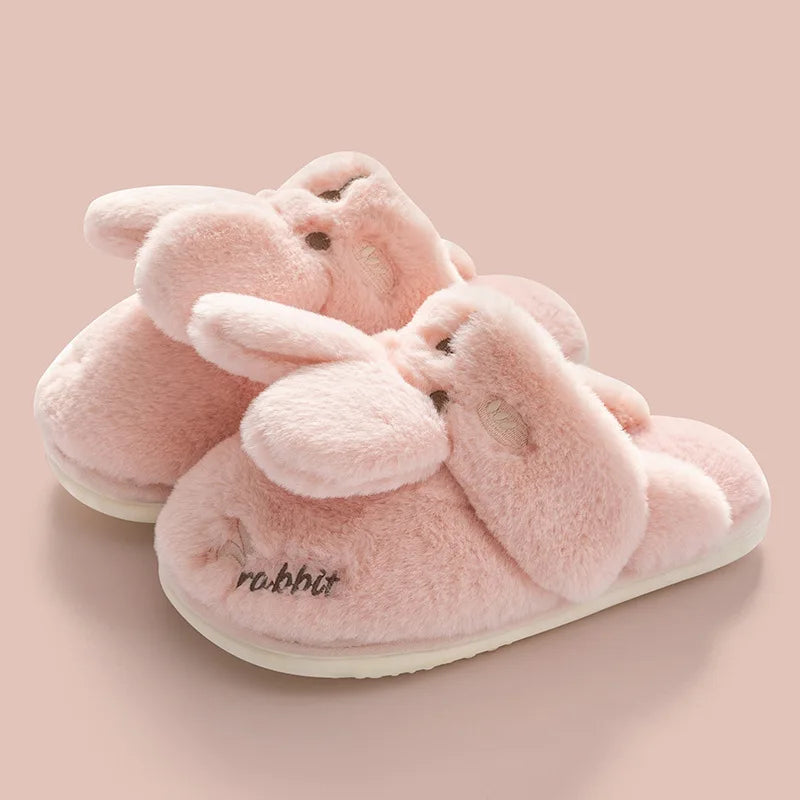 Women Winter Home Slippers Non-Slip Soft Warm House Shoes Men Ladies Indoor Bedroom Couples Cartoon Rabbit Bear Floor Slides